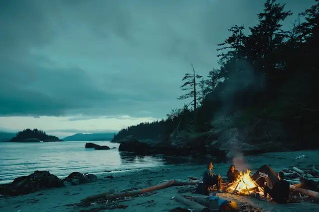 Desigtalks Serene Beach Campfire at Dusk